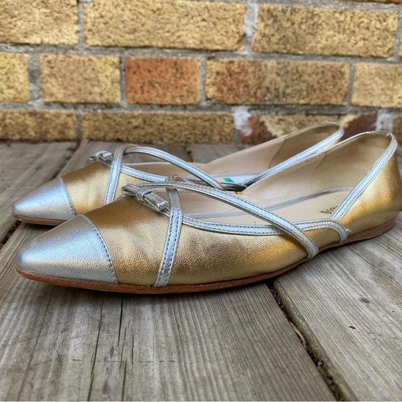 Prada Gold/Silver Leather Toe Pointed Toe Ballet Flats Size 6 - Picture 12 of 14